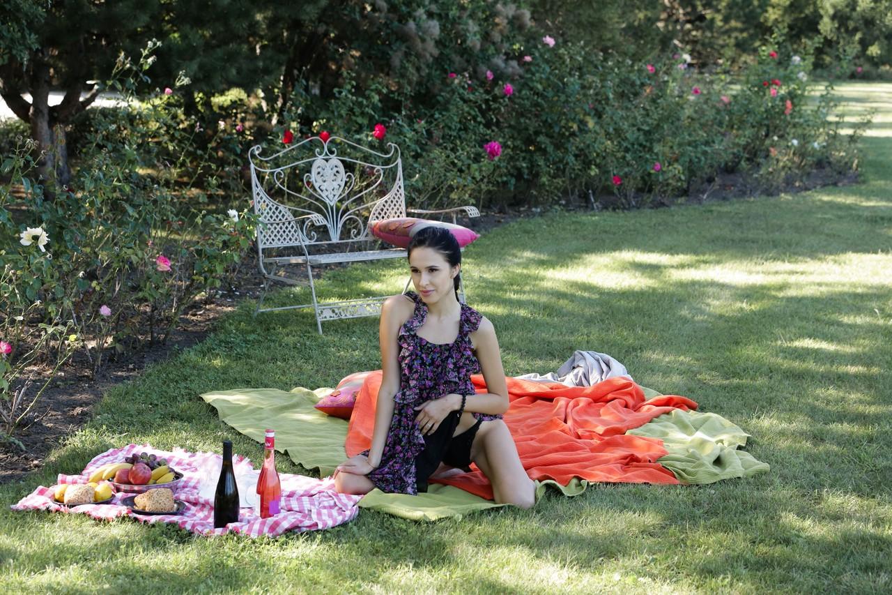 20P La delgada morena Alyssa Bounty follada por el culo en un picnic