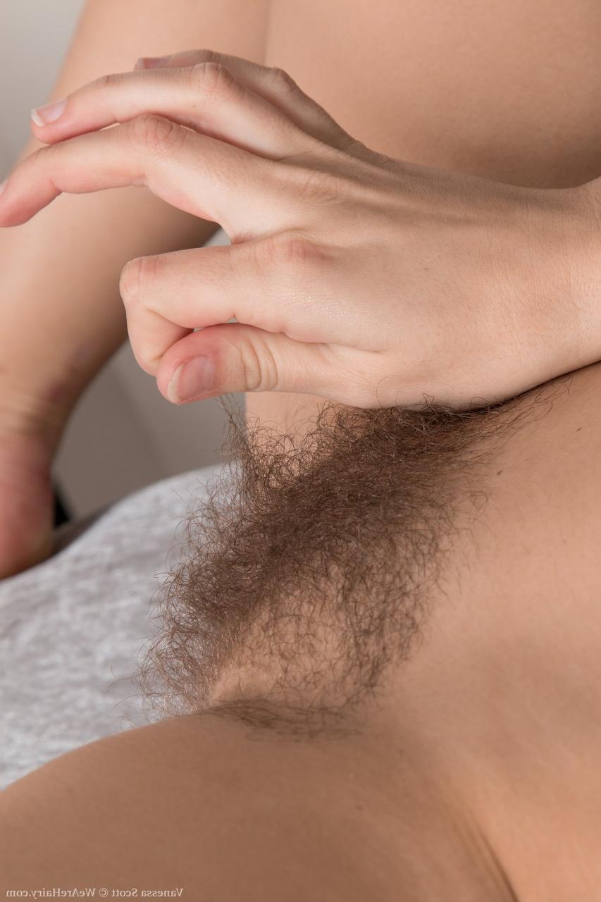 17P Blonde beauty with hairy pussy Vanessa Scott spreads her pussy lips and poses