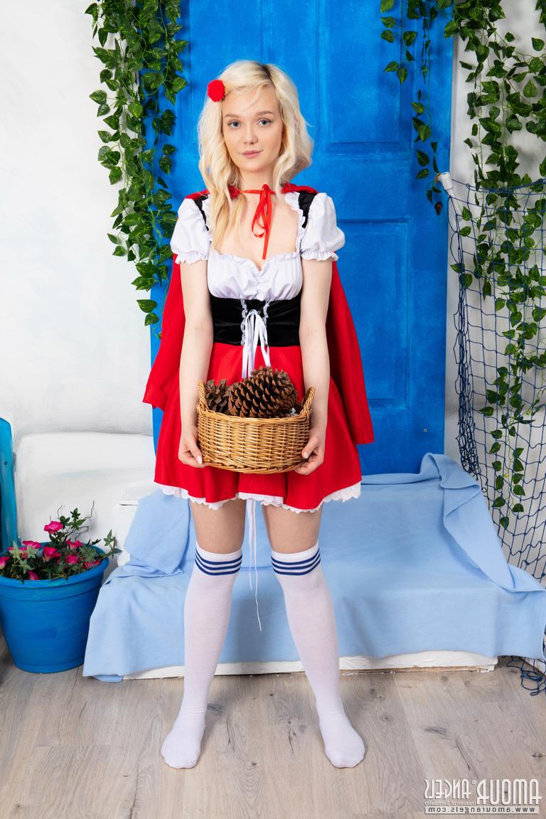 20P Adorable blonde teen Kapri doffs cosplay attire to pose bare naked