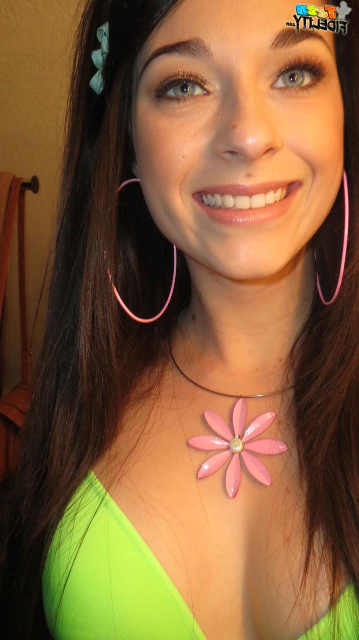18P Long-haired brunette with slender body Lacy Channing takes sexy photos at home