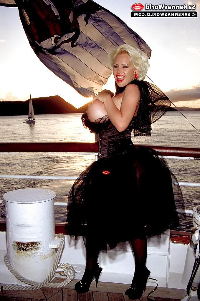 16P MILF pornstar SaRenna Lee loosing huge boobs from vintage clothes on boat