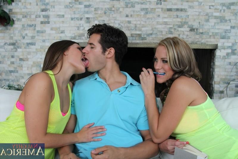 12P Hayden Bell and her girlfriend entice a man friend into having a threesome