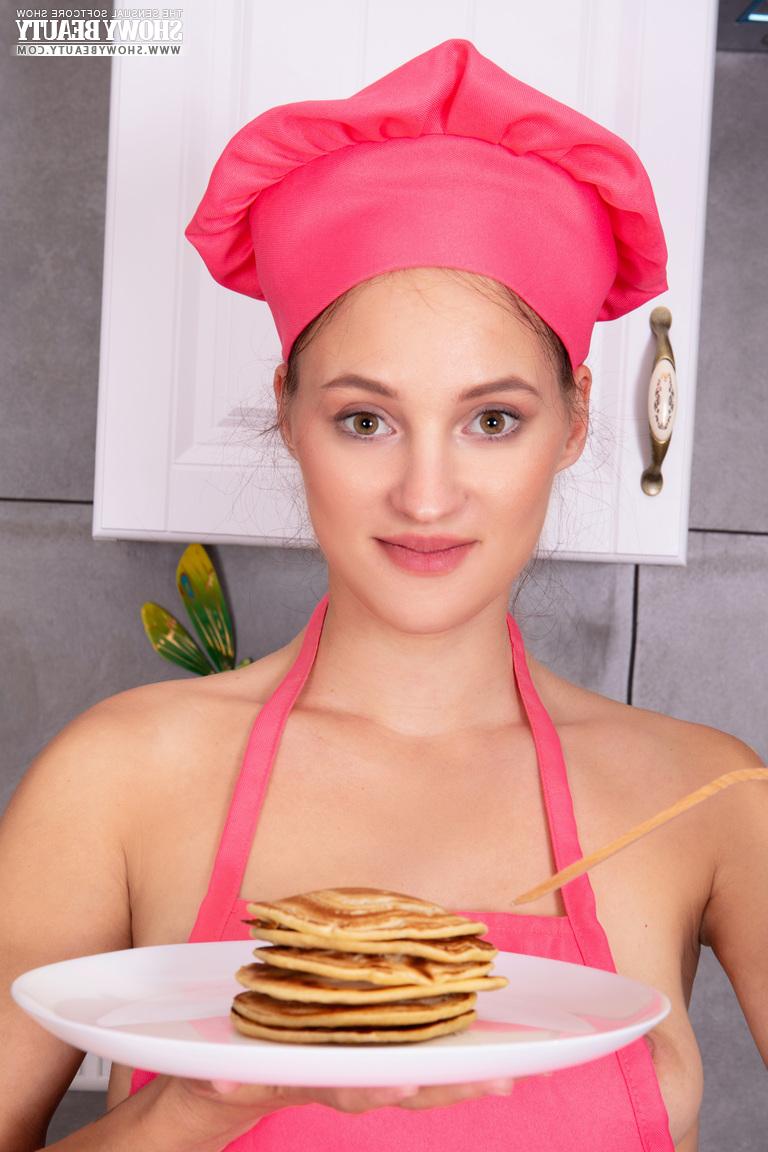 20P Adorable teen Matilda serves up a stack of pancakes before getting bare naked