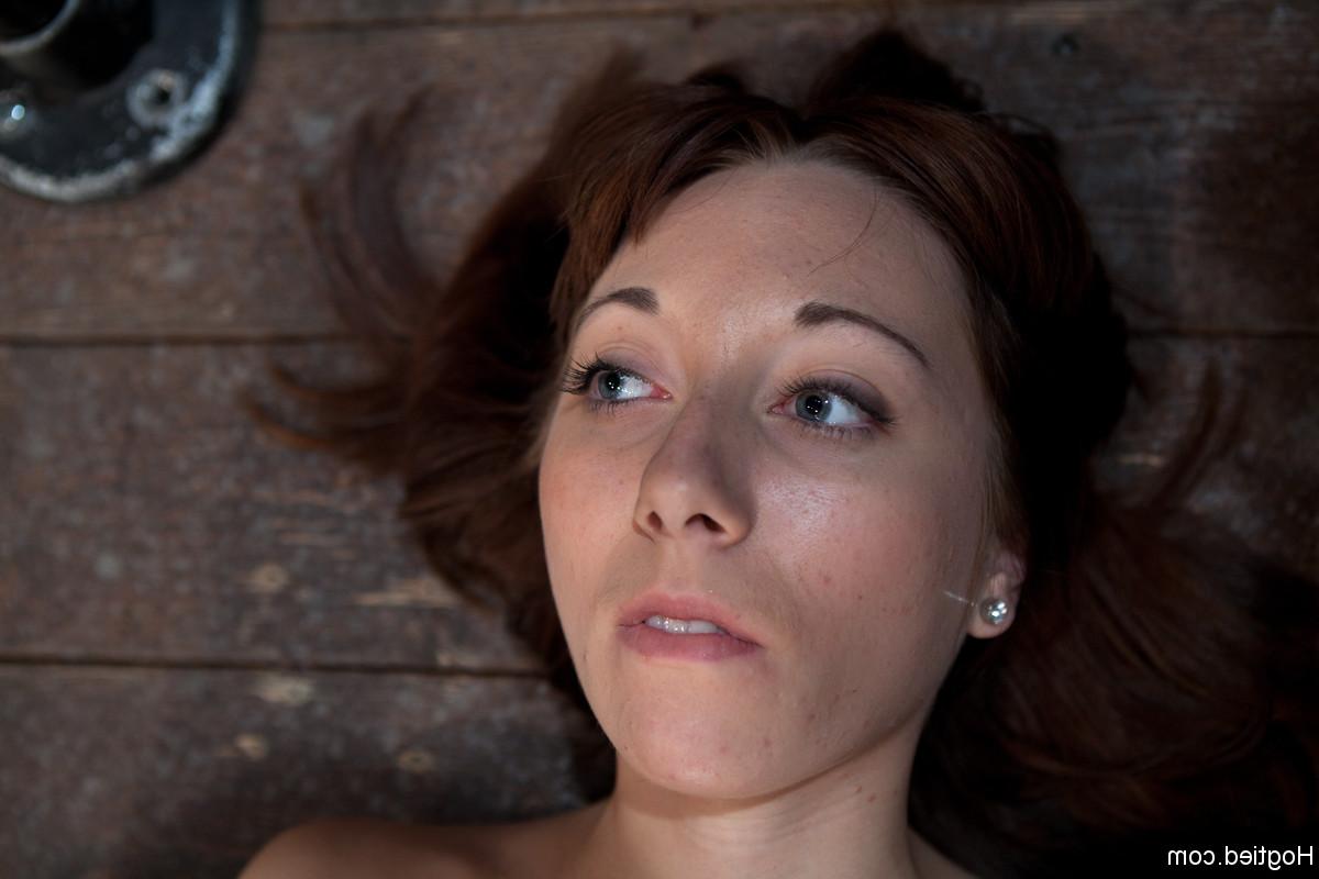 20P Brunette wife Emma Haize strips and gets tied up and punished on the floor
