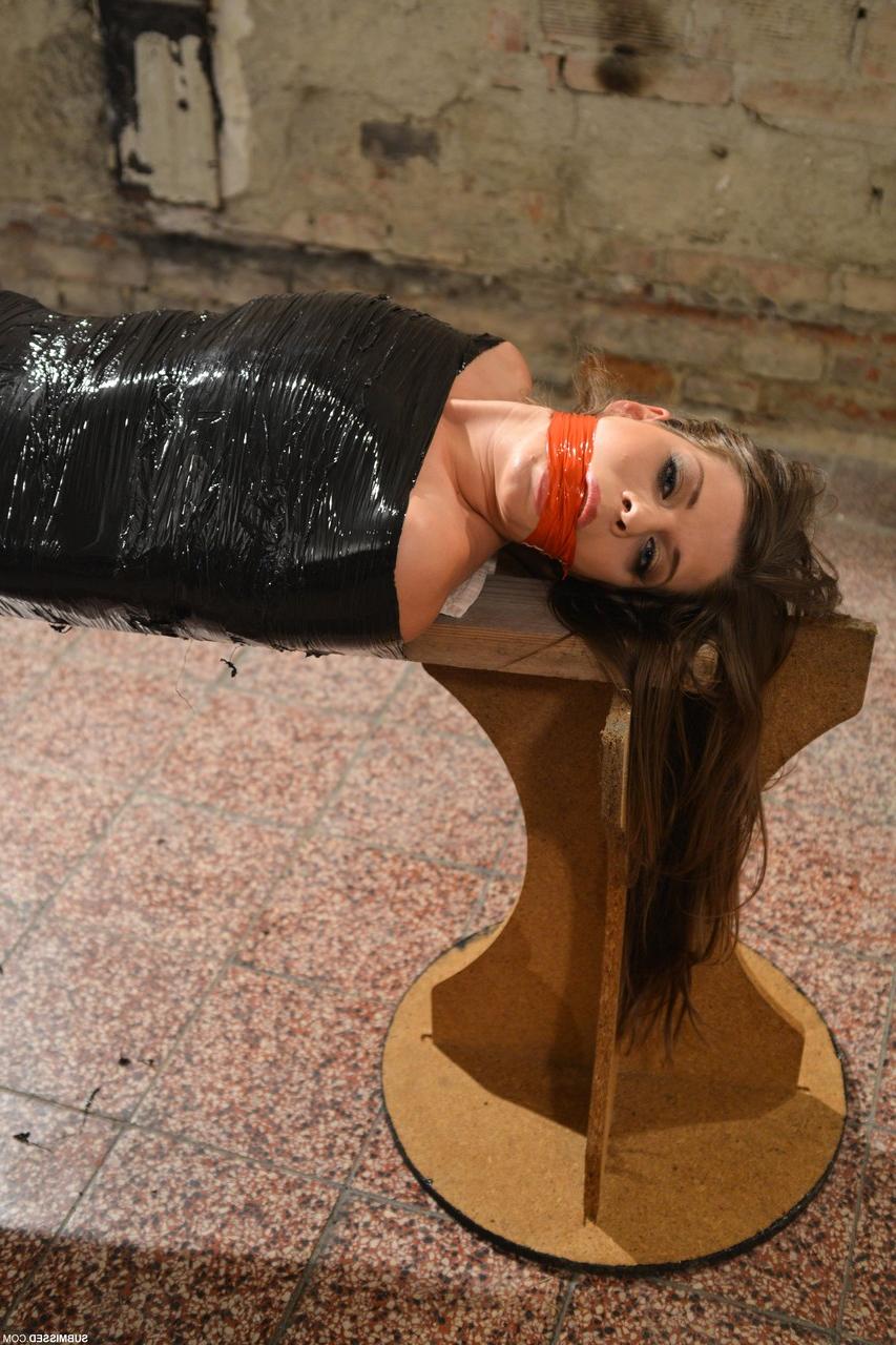 15P Sexy submissive babe with big tits Monalee gets gagged and wrapped in plastic