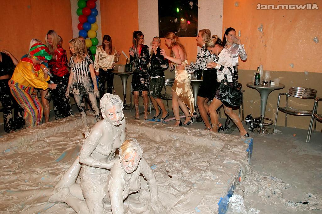 16P Salacious european gals are into messy mud wrestling action