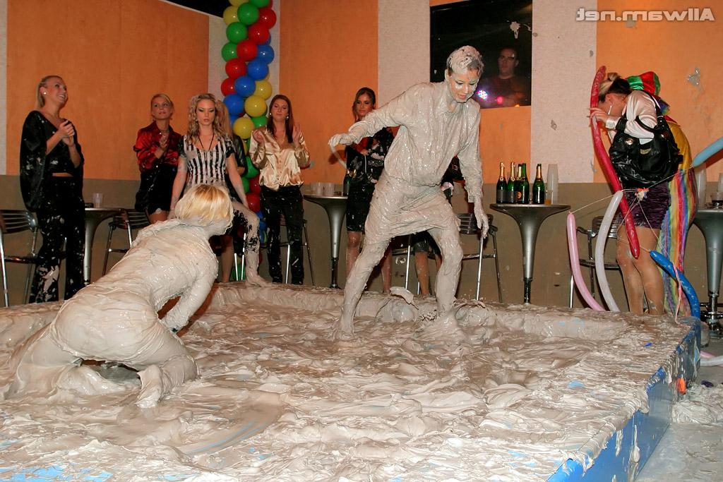 16P Salacious european gals are into messy mud wrestling action