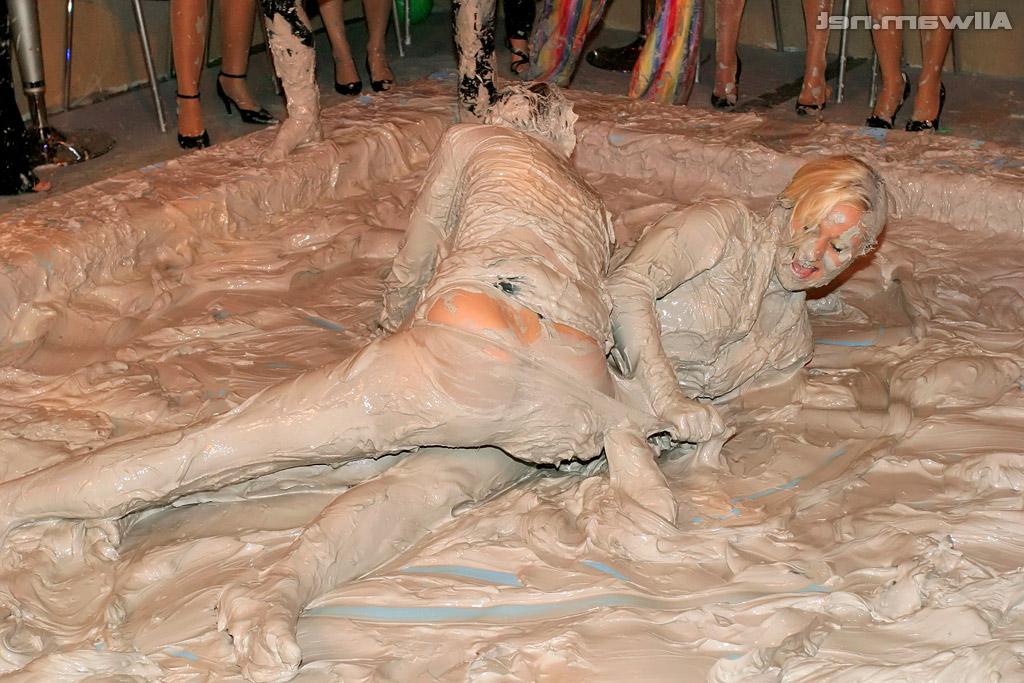 16P Salacious european gals are into messy mud wrestling action
