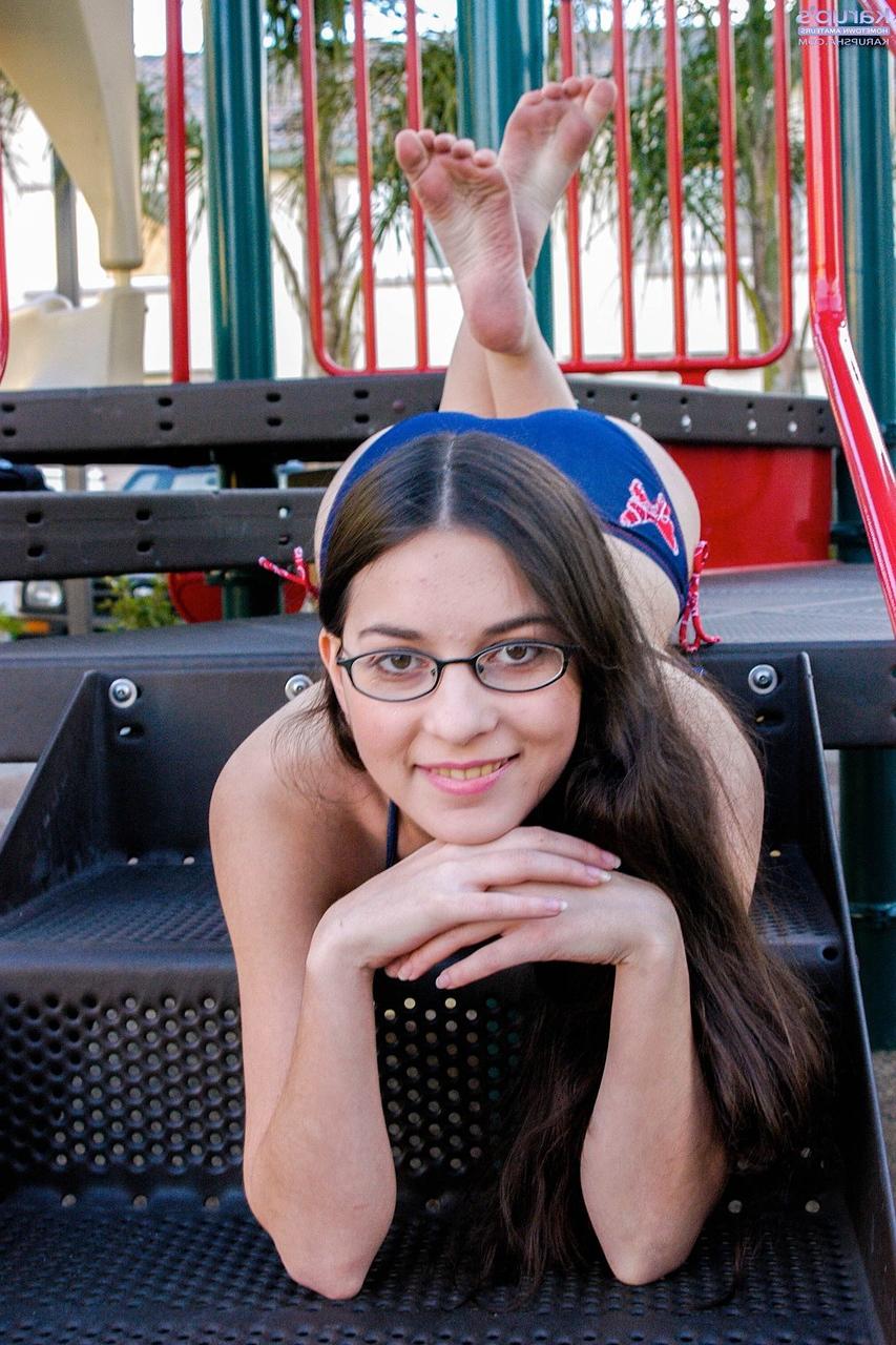 20P Brunette teen Larisa Fox shows off her perfect body in a bikini & glasses