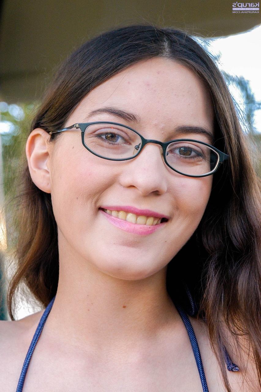 20P Brunette teen Larisa Fox shows off her perfect body in a bikini & glasses