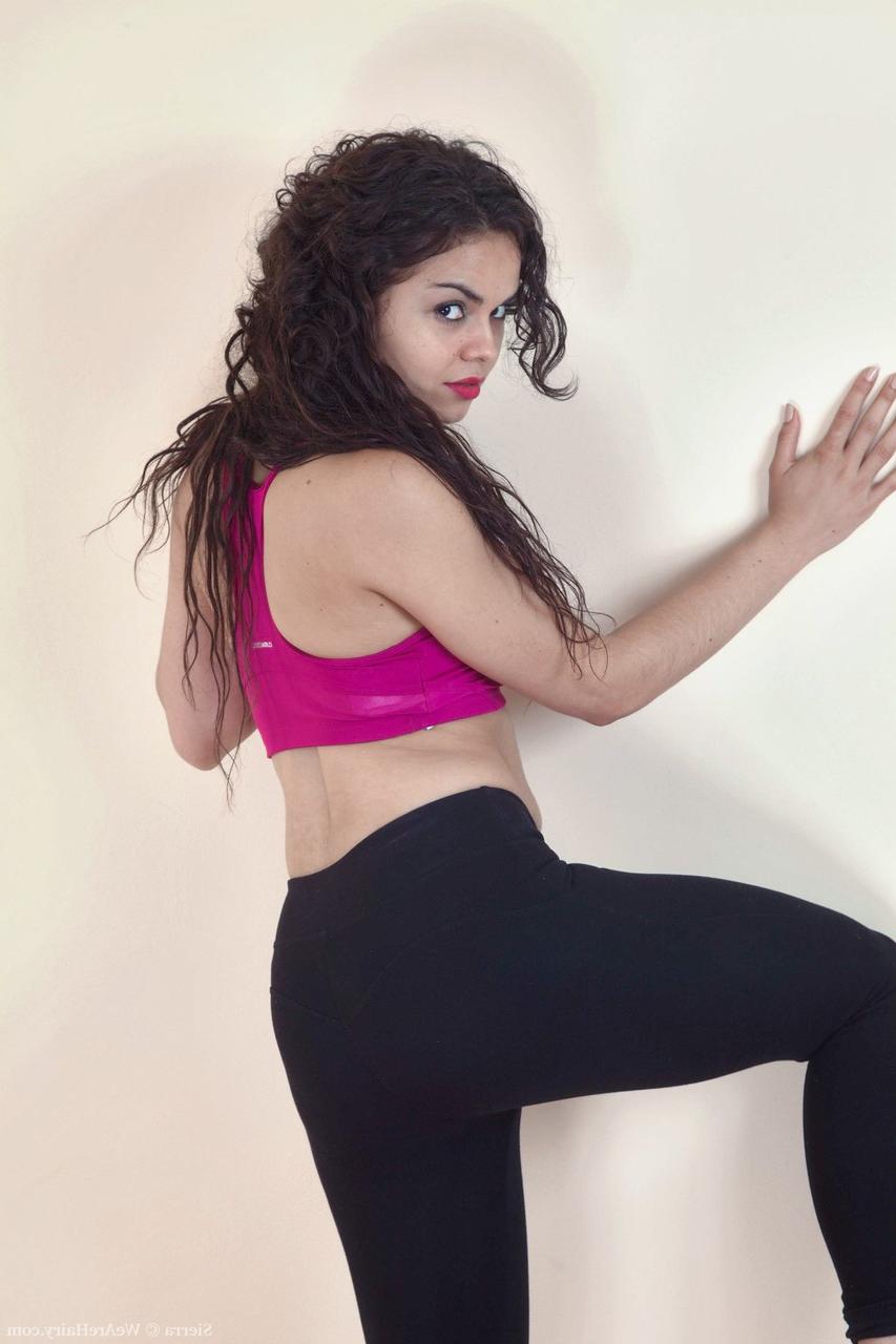 17P Brunette hottie in workout clothes Sierra spreads her tight and hairy vagina