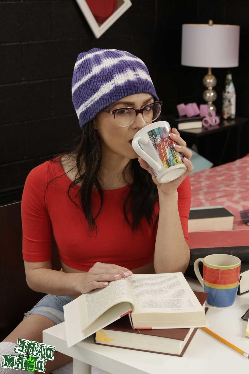 20P Nerdy brunette Ashly Anderson and Alex More flaunts her hot ass and titties