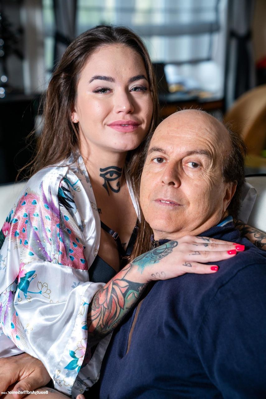 20P Brunette inked babe Jess Mori seduces her fat old stepdad and gets fucked