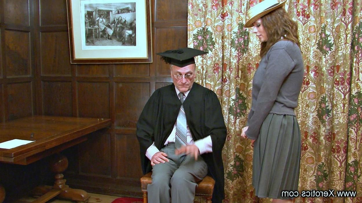 12P Schoolgirl receives a spanking and caning from an old Headmaster