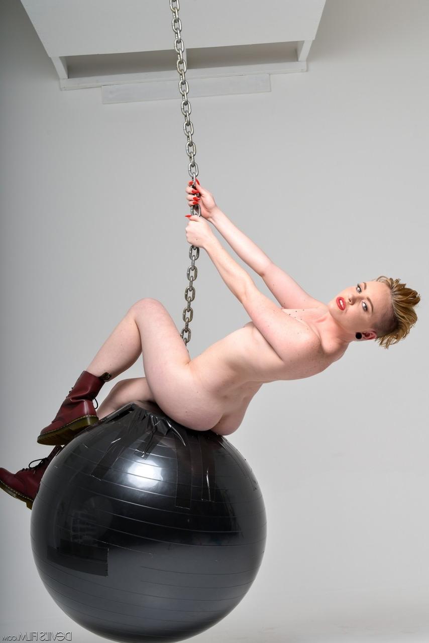 15P Seductive blonde doll with a cute ass Miley Mae rides a wrecking ball