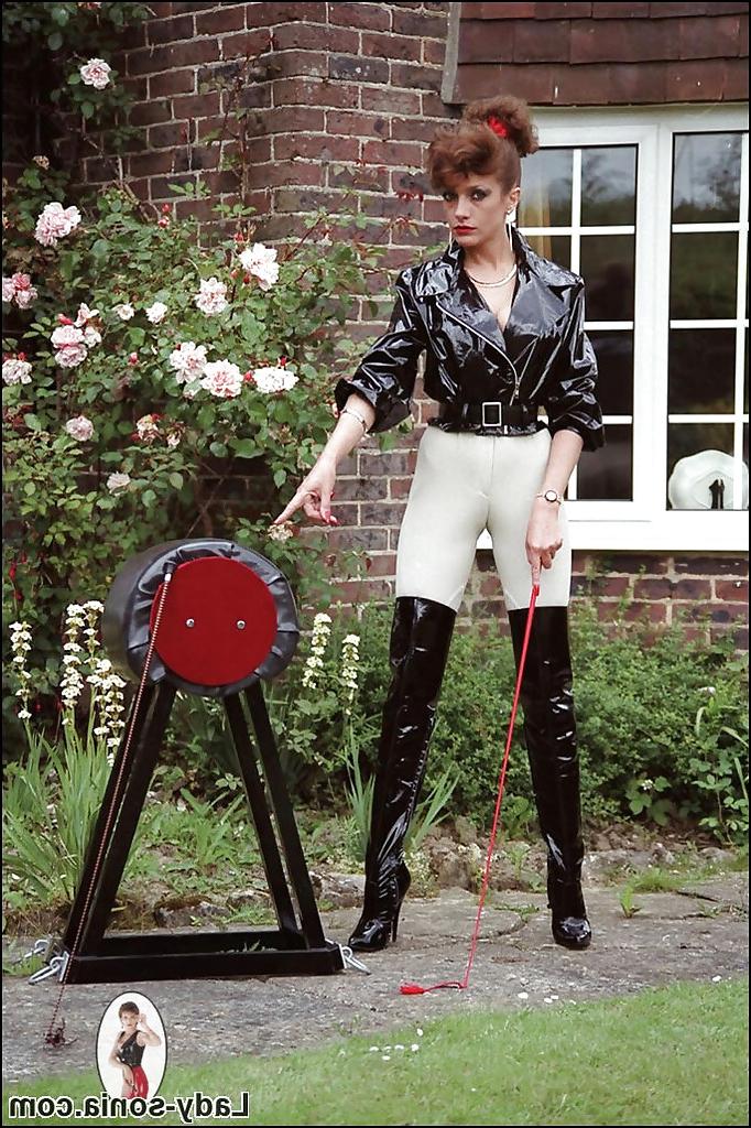 15P Tempting fetish lady posing in sexy horse jokey outfit outdoor