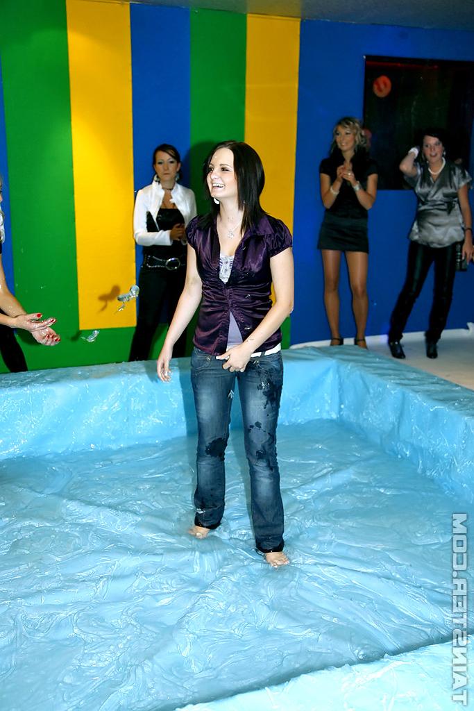 16P Chubby fetish lady with nice jugs getting defeated in the wet catfight